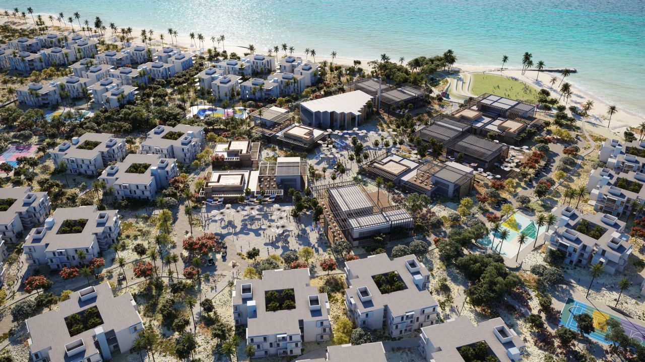 Turtle Bay – aerial view of the resort village on the Red Sea coast